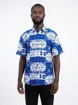 Men's Blue & White African Adinkra Print Short Sleeve Shirt - 5