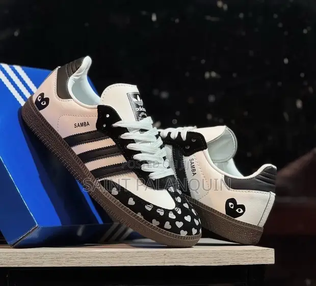Adidas Samba Sneakers - White & Black with Heart Detail - 1