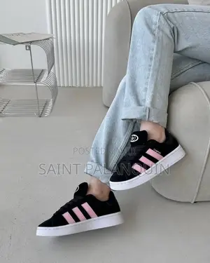 Adidas Campus 00s Sneakers - Black Suede, Pink Stripes