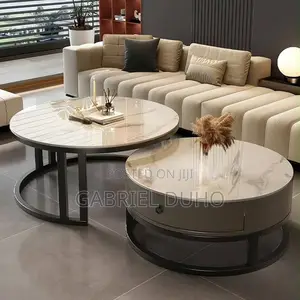 Marble Center and Coffee Table Set with Drawer
