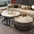 Marble Center and Coffee Table Set with Drawer - 1