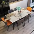 Modern Six-Seater Dining Set - White & Brown Marble Stone Top - 1
