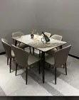 Modern Six-Seater Dining Set - White & Brown Marble Stone Top - 2