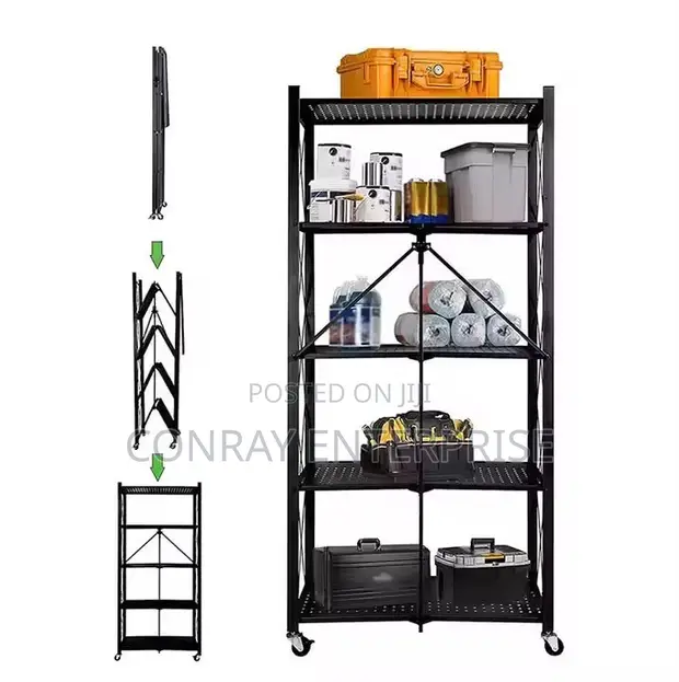 5 Tier Foldable Storage Rack with Wheels - 1