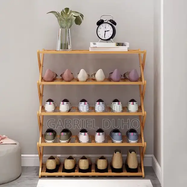 Foldable Bamboo Shoe Rack - 5 Tiers - 1
