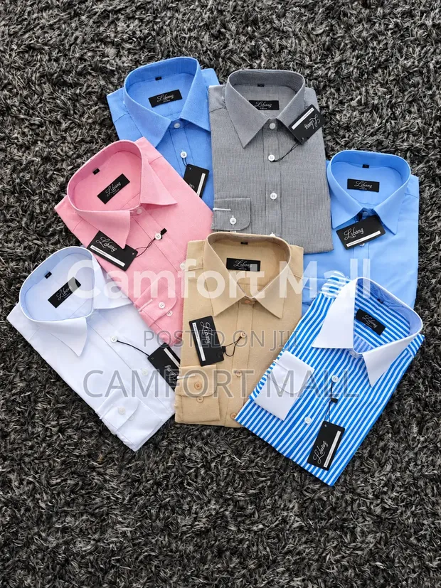 Ladies' Long-Sleeve Striped and Plain Cotton Shirt - 1