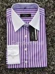 Ladies' Long-Sleeve Striped and Plain Cotton Shirt - 2