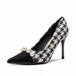 Black White 8cm Office Stiletto Pumps - Ladies - 4
