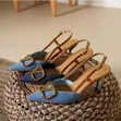 Ladies Denim Blue Kitten Sandals Pumps Slingback Casual Heels - 3