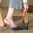 Ladies Denim Blue Kitten Sandals Pumps Slingback Casual Heels - 4