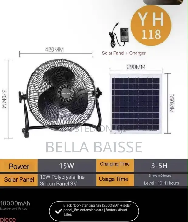 2-in-1 Solar Fan (12 Inch) - 1