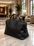 Luxury Black Leather-Look Travel Bag - Weekend Duffel - 3