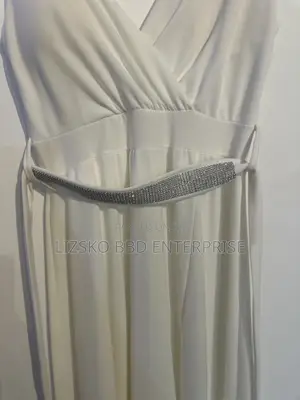 White V-Neck Wrap Maxi Dress with Rhinestone Belt