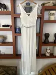 White V-Neck Wrap Maxi Dress with Rhinestone Belt - 3