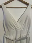 White V-Neck Wrap Maxi Dress with Rhinestone Belt - 4