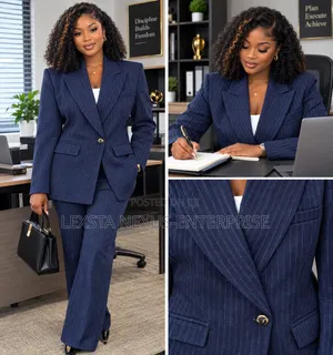 Blue Women's Suit with White Stripes