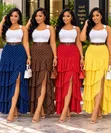Polka Dot Ruffle Maxi Skirt and Top Set - 1