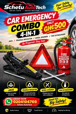 4-in-1 Car Emergency Kit: Jack, Fire Extinguisher, Triangle, Wheel Spanner