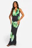 Floral Mesh Plunge Maxi Dress - 1