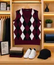 Men's Classic V-Neck Diamond Knit Sweater Vest - 1