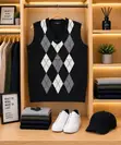Men's Classic V-Neck Diamond Knit Sweater Vest - 3