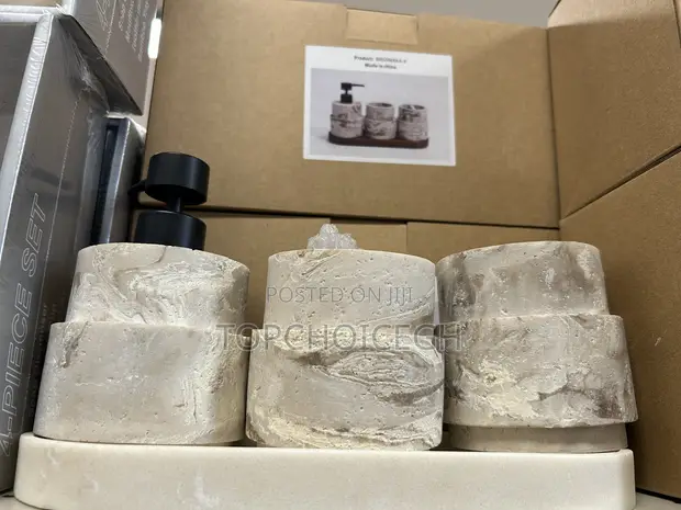 Modern Stone Effect Soap Dispenser Tumbler Set with Tray - 1