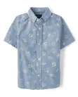 Boys Doodle Poplin Button Up Shirt - Blue - 2