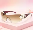 Fashion Shield Sunglasses - Gold Gradient Lens Heart Design - 2