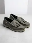 Timberland Olive Green Leather Tassel Loafers - 1