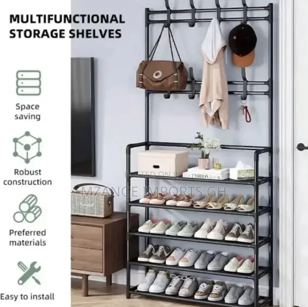 80cm 5-Tier Shoe Rack with Hangers - 1