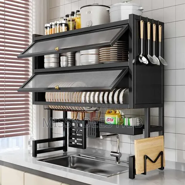 Double Layer Over-Sink Dish Rack with Covers - 1