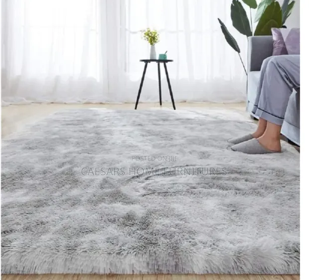 New Fluffy Grey Living Room Rug (200 x 160 cm) - 1