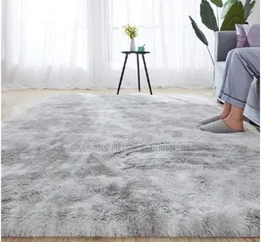 New Fluffy Grey Living Room Rug (200 x 160 cm)