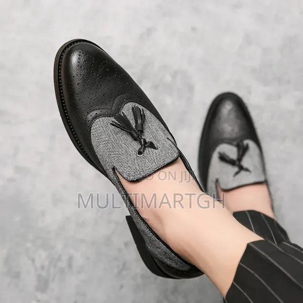 Men's Black Leather Tassel Loafers - Office Shoes - 1