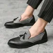 Men's Black Leather Tassel Loafers - Office Shoes - 3
