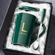 Ceramic Mug with Lid and Spoon - Green - 1