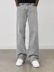 Men's Washed Grey Loose Fit Straight Jeans - Streetwear Denim - 1