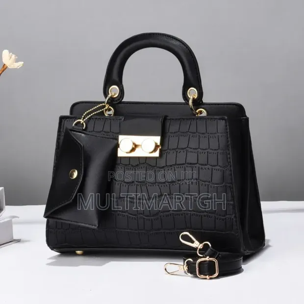 Ladies Genuine Leather Handbag - Black - 1