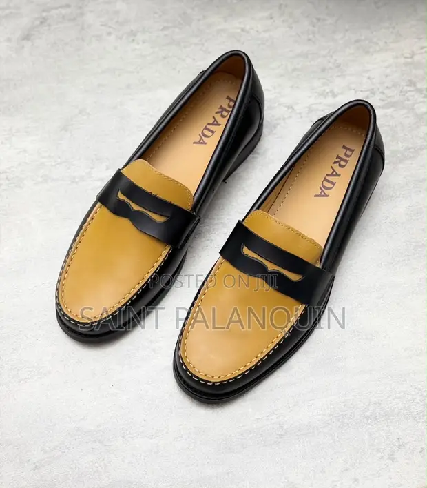 Prada Penny Loafers - Dark Brown & Mustard Yellow - 1