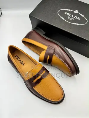 Prada Penny Loafers - Dark Brown & Mustard Yellow