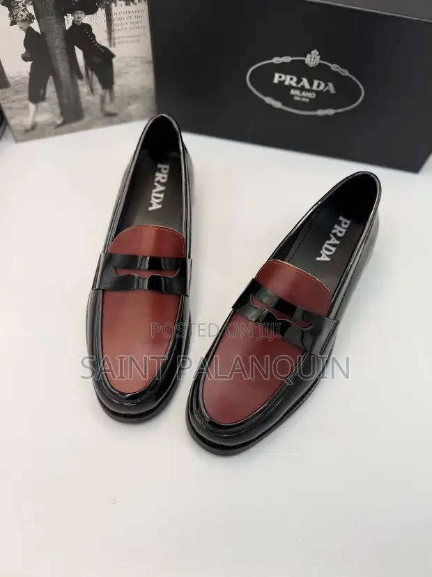 Prada Two-Tone Leather Loafers - Burgundy/Black - 1