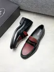 Prada Two-Tone Leather Loafers - Burgundy/Black - 2