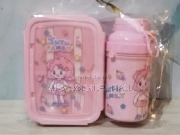 Kids Blue & Pink Lunch Bowl and Water Bottle Set - 1