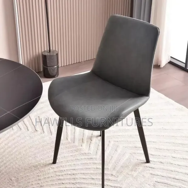 Dark Gray Leather Dining Chair - 1