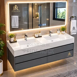 Double Cabinet Basin with Drawers and LED Mirror