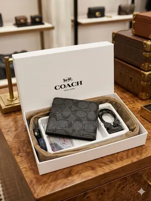 Coach Men's Designer Belt and Wallet Gift Set