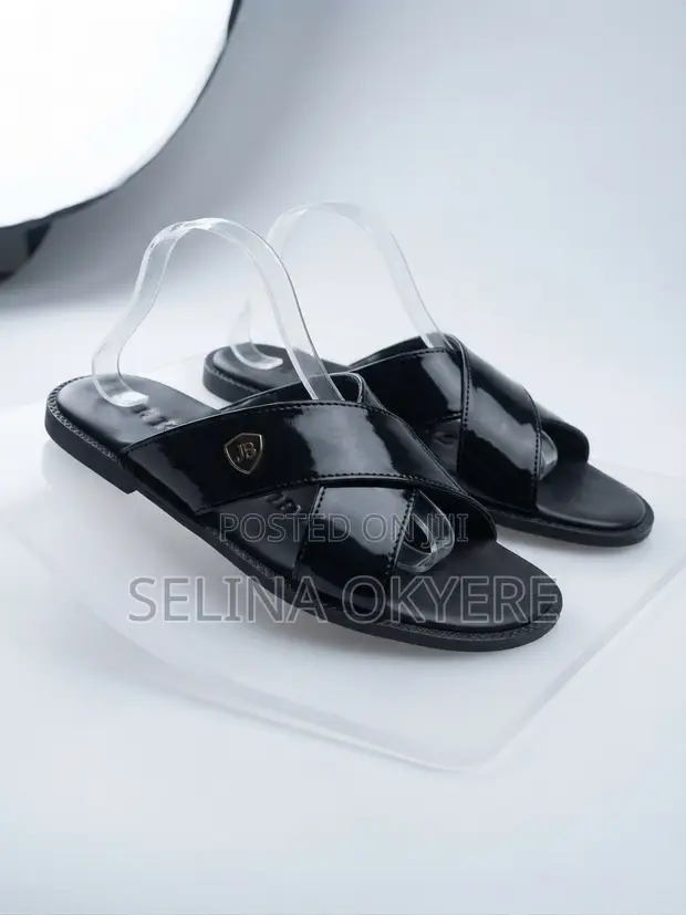 Black Patent Leather Slippers - JB Logo - 1