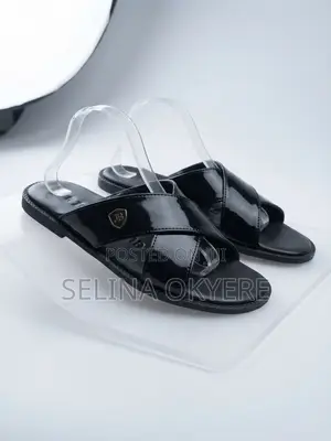 Black Patent Leather Slippers - JB Logo