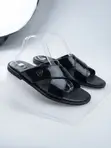 Black Patent Leather Slippers - JB Logo - 1