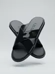 Black Patent Leather Slippers - JB Logo - 3